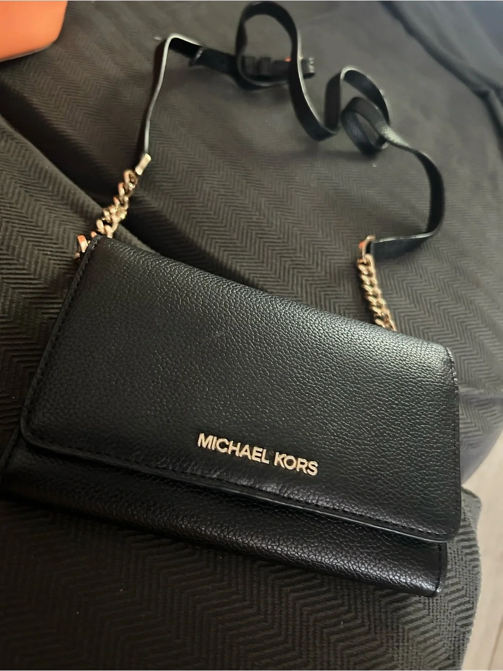 Michael Kors Black Leather Crossbody with Gold Hardware